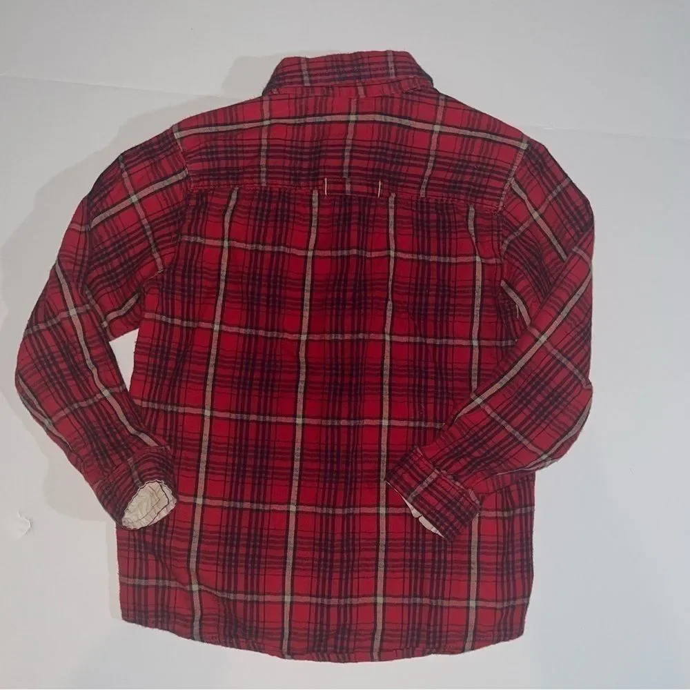 Boys flannel long sleeve top tough skin red lined jeans outfit bundle set 5t